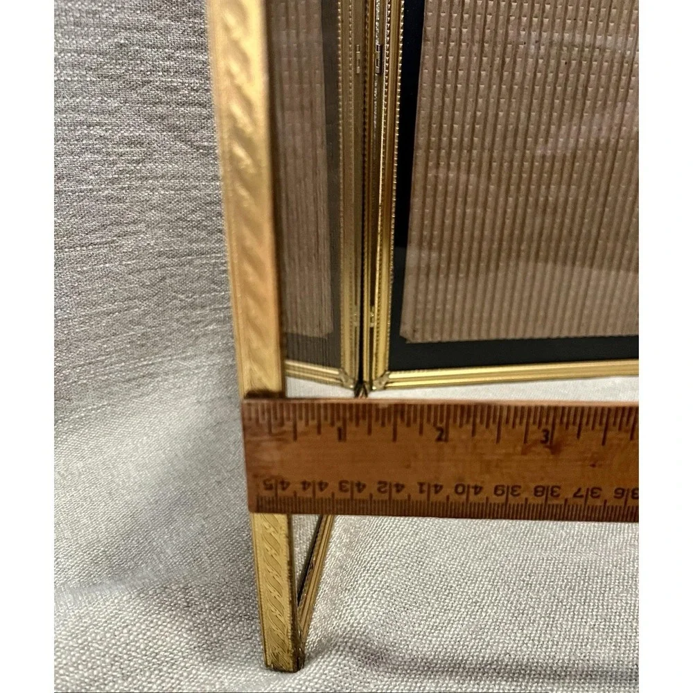Vintage Gold Double Folding Picture Frame 8x10 Hinged Embossed Metal Tabletop
